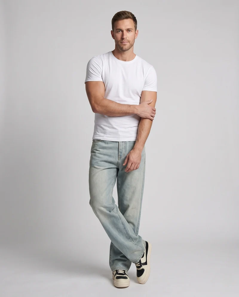 Herren Ultraweit geschnittene Denim-Jeans mit ausgewaschener Vintage-Optik Nord Taschen