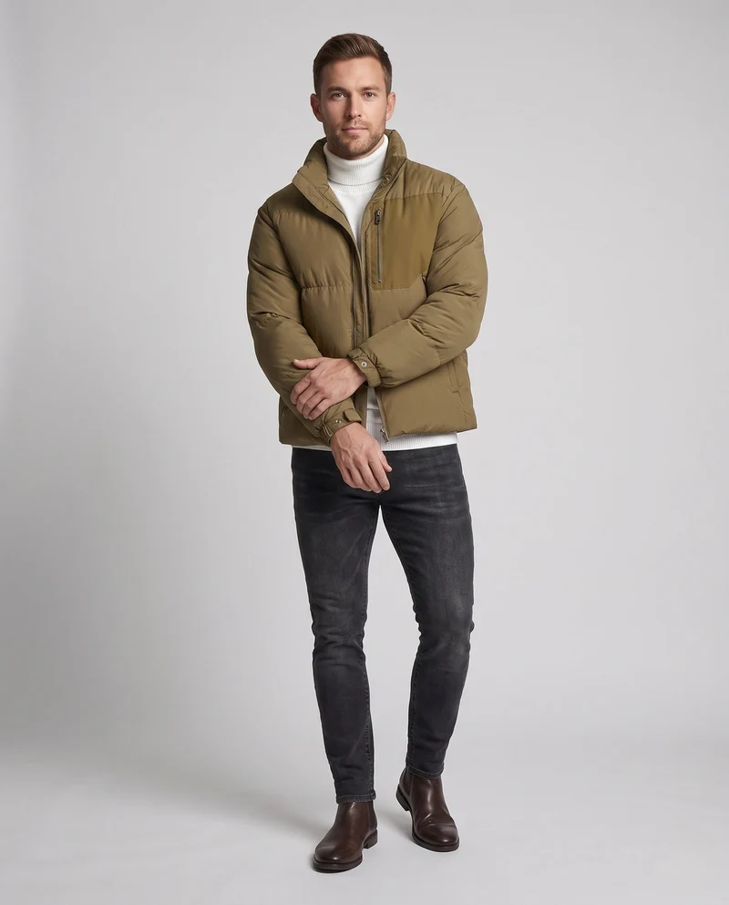 Herren Urbaner Kurz-Puffer mit hohem Stehkragen, Brustreißverschluss & winddichter Hülle Nord Taschen