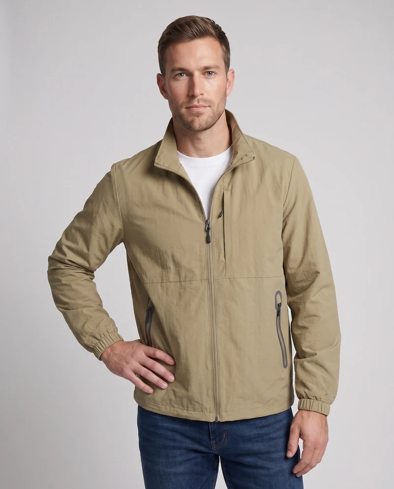 Herren Ultraleichte Utility-Fieldjacke mit Stehkragen, Brust‑Zipper & elastischen Bündchen Nord Taschen