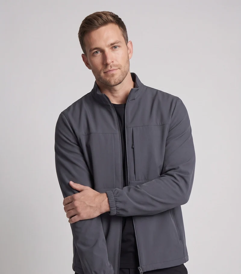 Herren Übergangsjacke aus elastischem Bergsteiger-Nylon mit Stehkragen und verdecktem Reißverschluss Nord Taschen