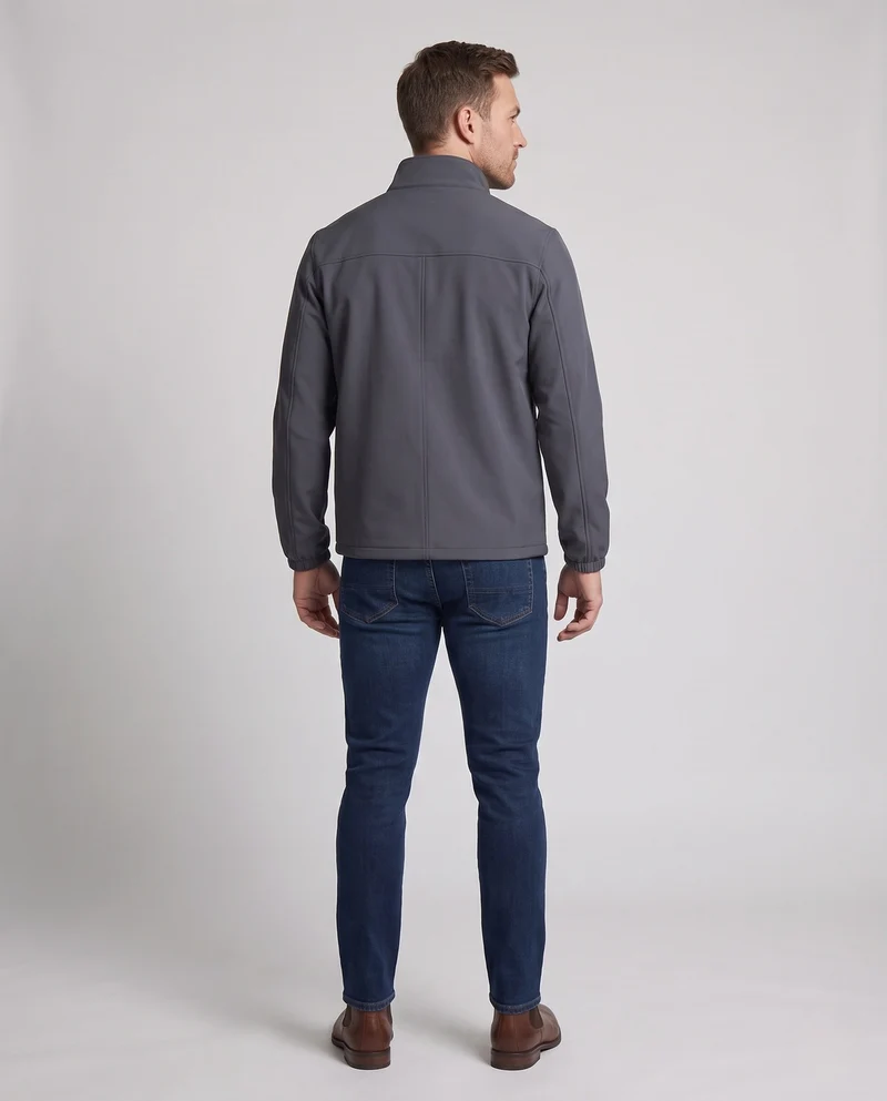 Herren Übergangsjacke aus elastischem Bergsteiger-Nylon mit Stehkragen und verdecktem Reißverschluss Nord Taschen