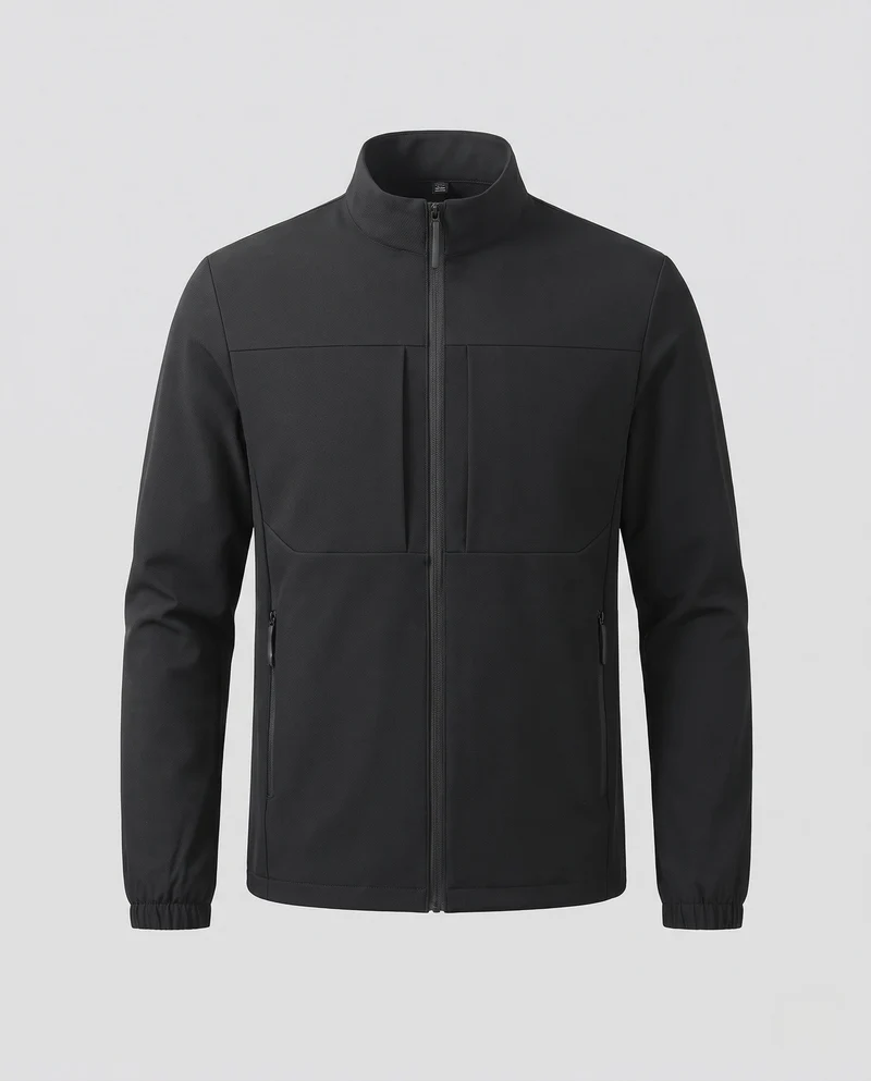 Herren Übergangsjacke aus elastischem Bergsteiger-Nylon mit Stehkragen und verdecktem Reißverschluss Nord Taschen
