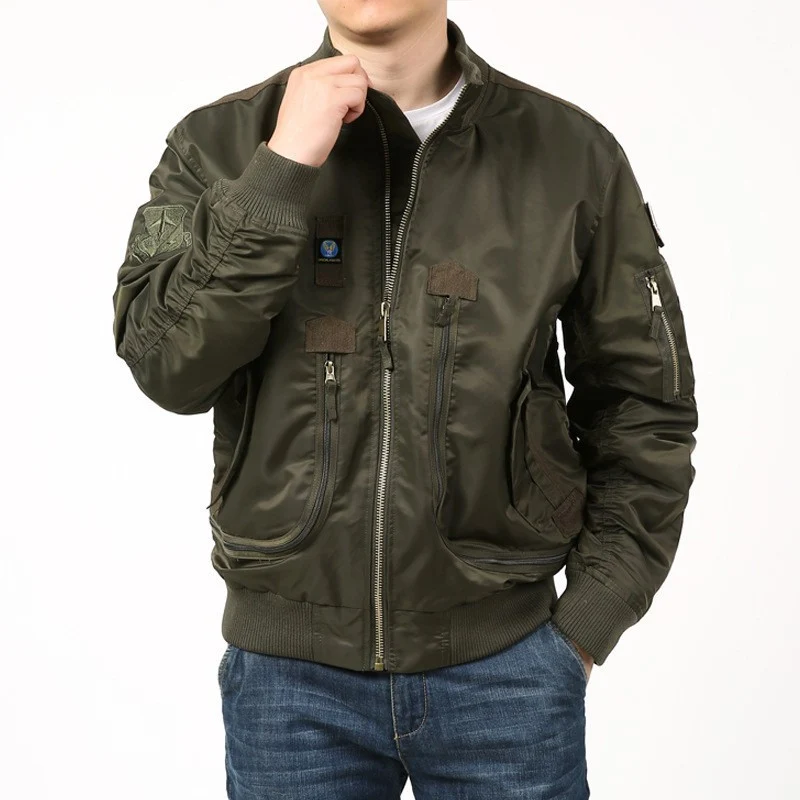 Herren Nylon-Bomberjacke Pilotenstil mit Mehrfachtaschen, Ärmel-Utilitytasche und gerippten Bündchen Nord Taschen