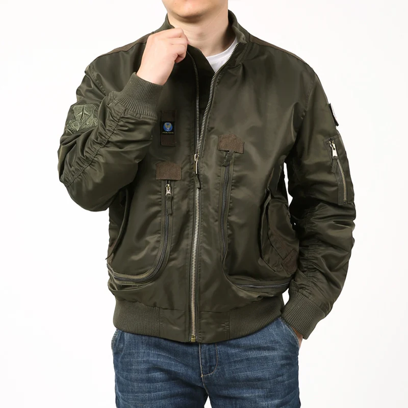 Herren Nylon-Bomberjacke Pilotenstil mit Mehrfachtaschen, Ärmel-Utilitytasche und gerippten Bündchen Nord Taschen