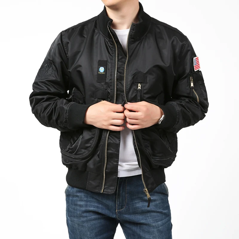 Herren Nylon-Bomberjacke Pilotenstil mit Mehrfachtaschen, Ärmel-Utilitytasche und gerippten Bündchen Nord Taschen