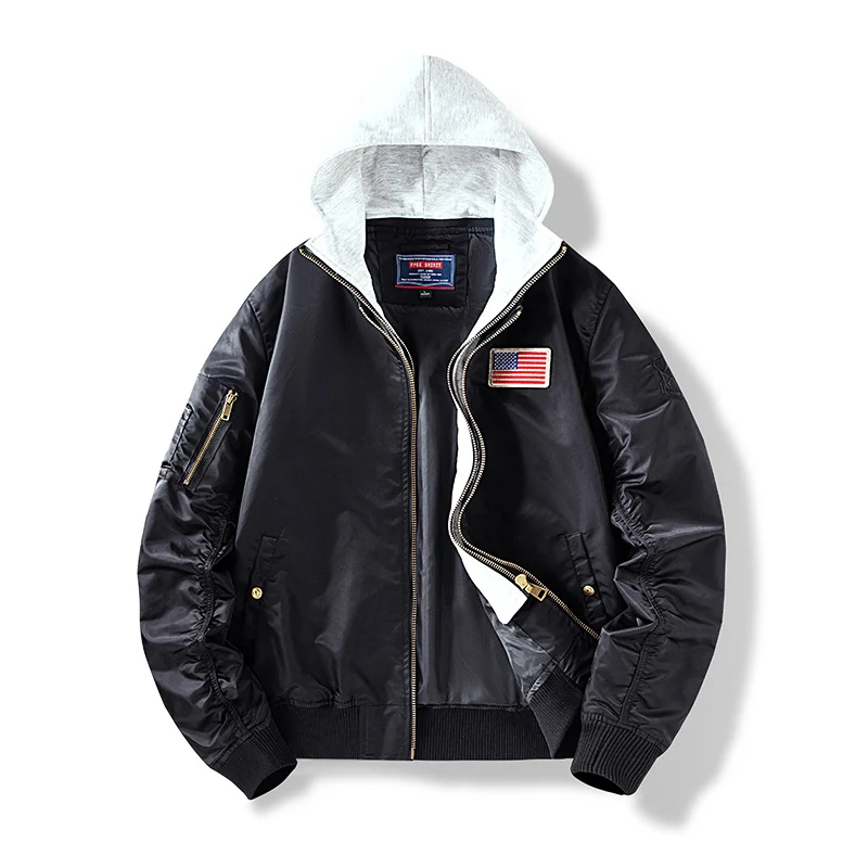 Herren Nylon‑Bomberjacke mit integrierter Sweatkapuze und Ärmel‑Utility‑Tasche Nord Taschen