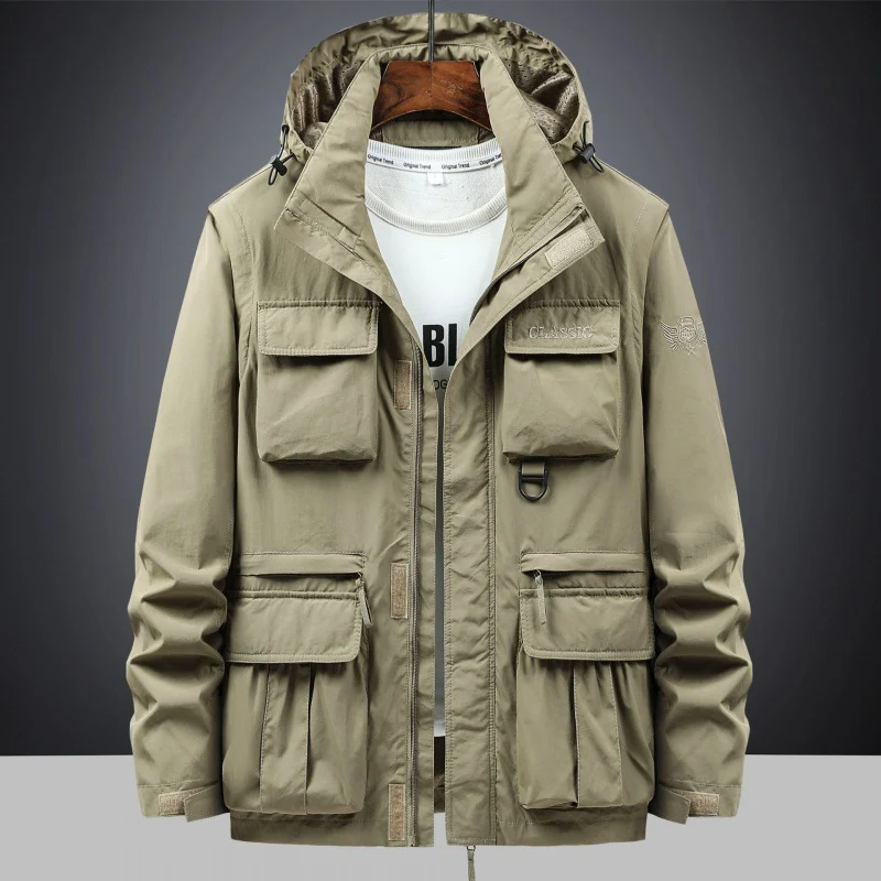 Herren Multifunktionale Utility-Fieldjacke mit Kapuze, Mehrfach-Taschen und Ripstop-Außenmaterial Nord Taschen