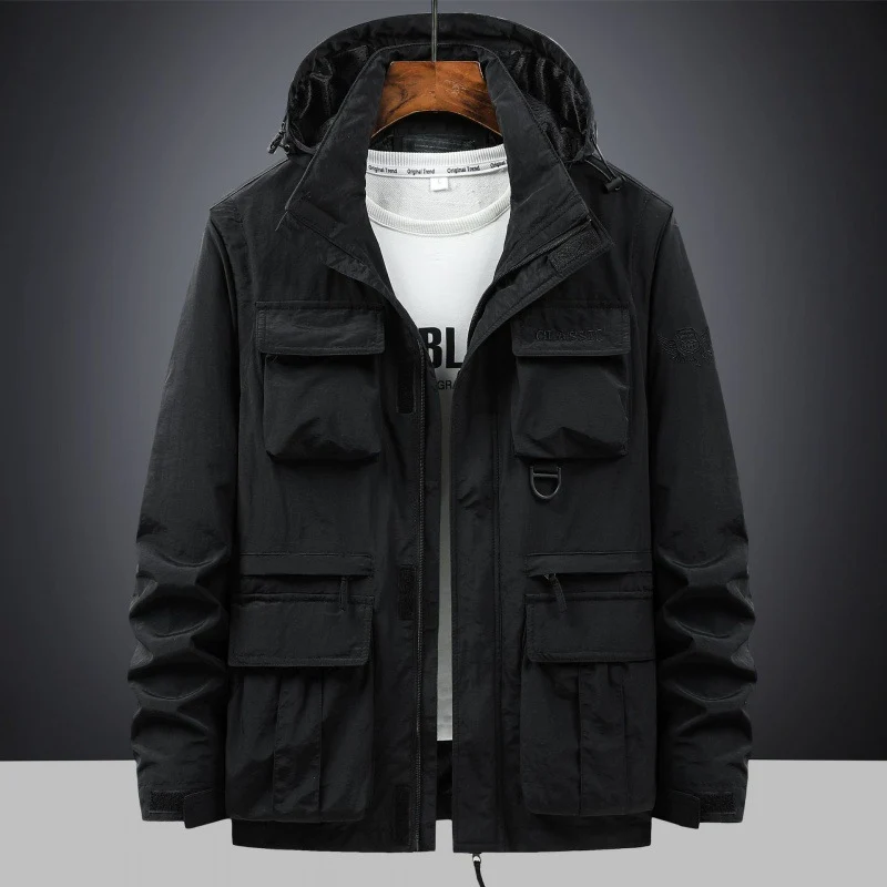 Herren Multifunktionale Utility-Fieldjacke mit Kapuze, Mehrfach-Taschen und Ripstop-Außenmaterial Nord Taschen