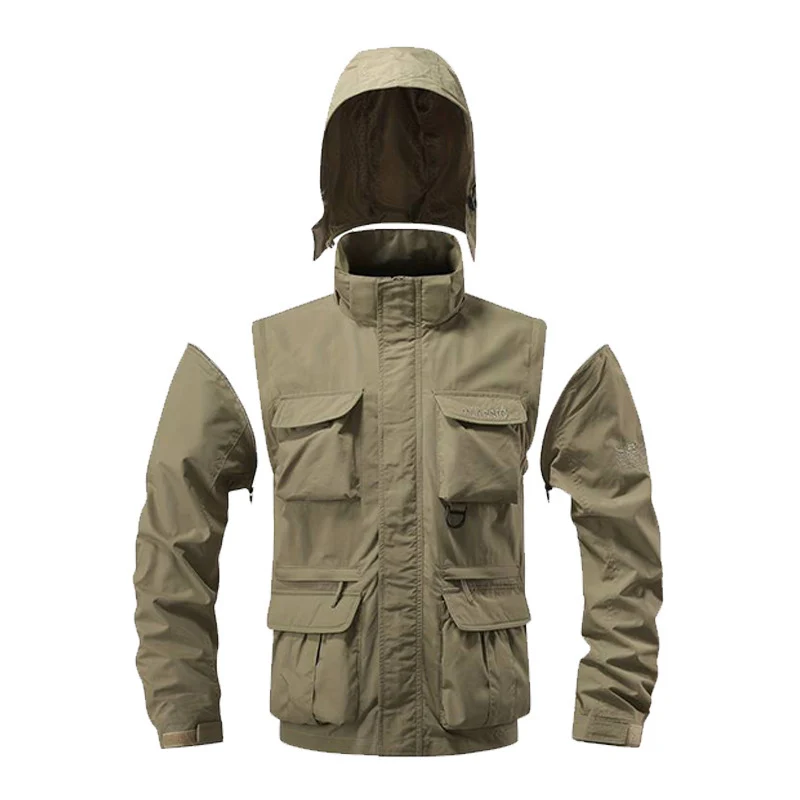 Herren Multifunktionale Fieldjacke mit Kapuze wasserabweisendem Shell und Organizer-Taschen Nord Taschen