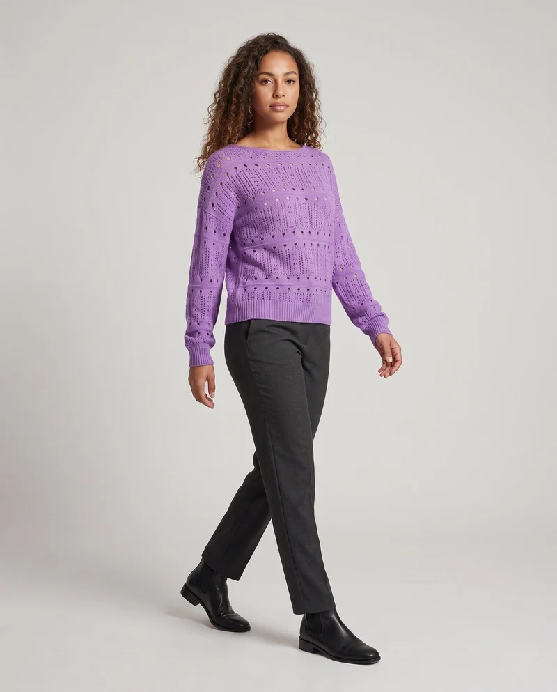 Damen Ajourstrick-Oversize-Pullover mit weitem Rundhalsausschnitt und flauschiger Haptik Nord Taschen