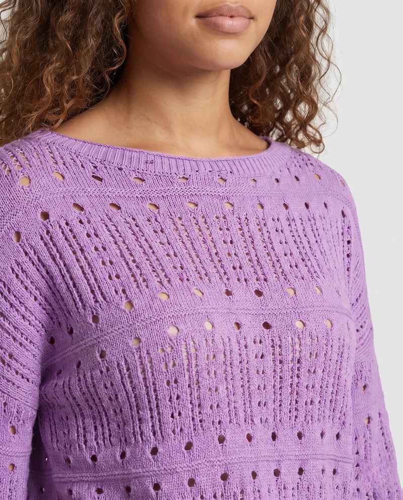Damen Ajourstrick-Oversize-Pullover mit weitem Rundhalsausschnitt und flauschiger Haptik Nord Taschen