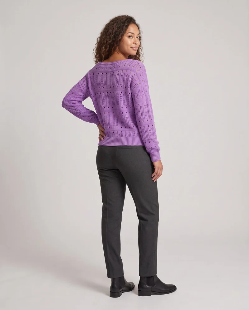 Damen Ajourstrick-Oversize-Pullover mit weitem Rundhalsausschnitt und flauschiger Haptik Nord Taschen