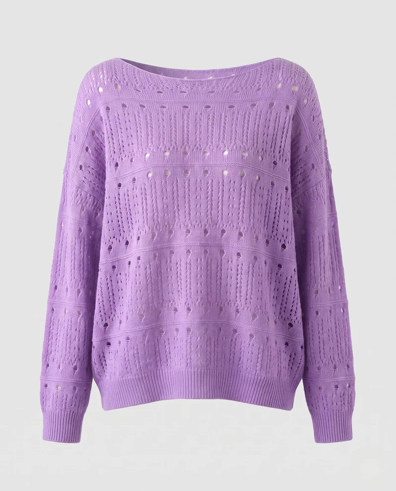 Damen Ajourstrick-Oversize-Pullover mit weitem Rundhalsausschnitt und flauschiger Haptik Nord Taschen