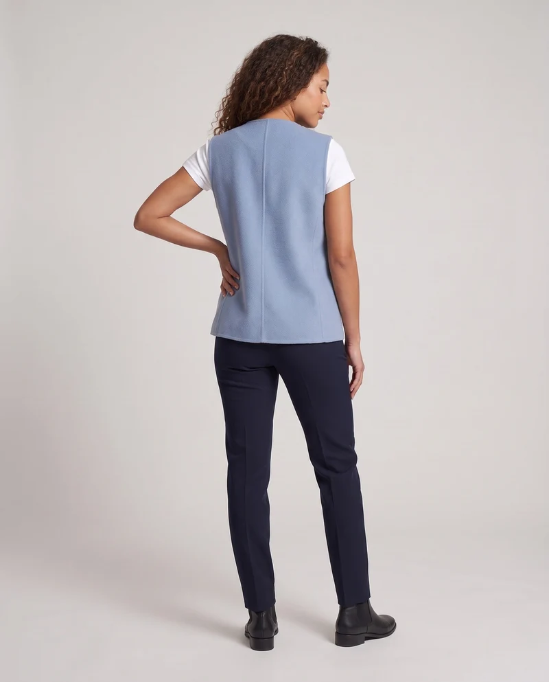 Damen Ärmellose Doppelreihige Wollmix‑Weste mit aufgesetzten Taschen und geschwungener Saumlinie Nord Taschen