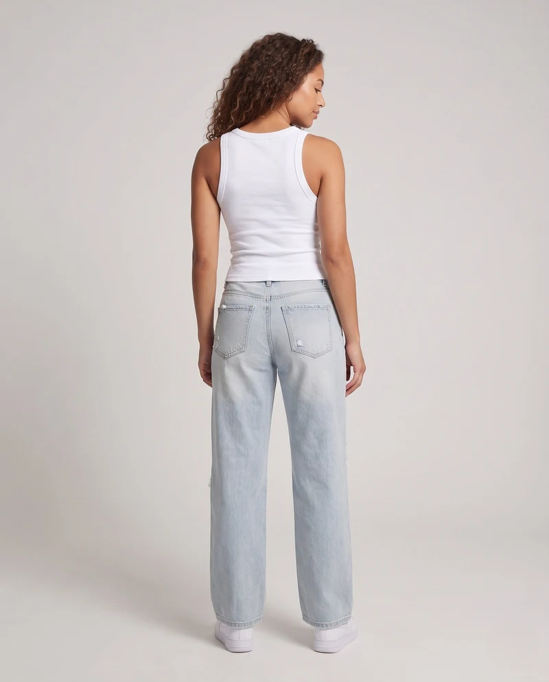 Damen Weite Distressed-Jeans mit hoher Taille und großen Rissen Nord Taschen