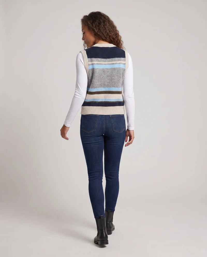 Damen Strickweste mit Knopfleiste, Argyle- und Streifenmuster, Rundhalsausschnitt Nord Taschen