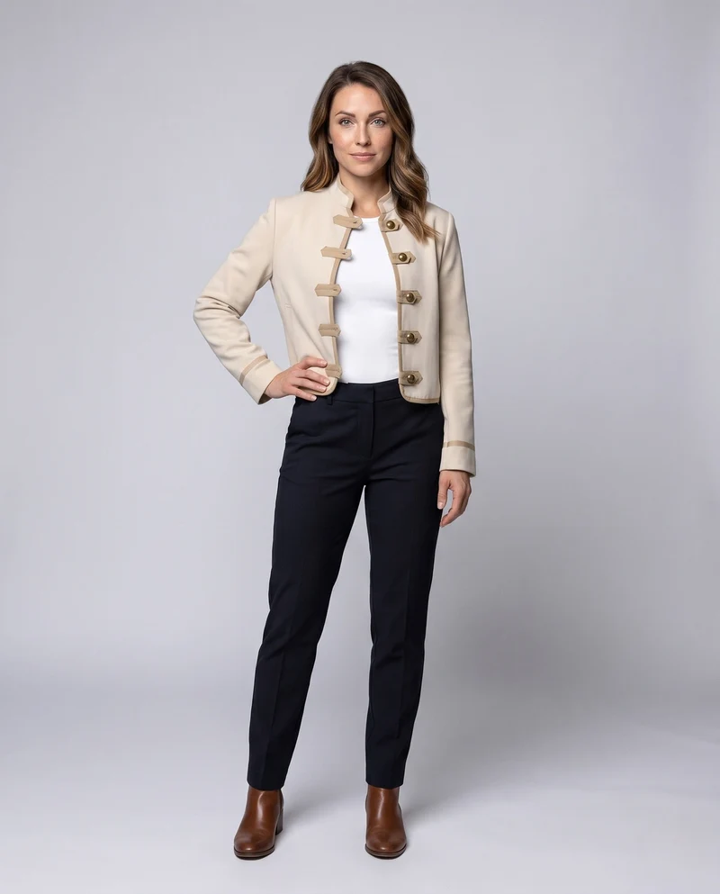 Damen Kurzjacke im Duffle‑Stil mit Stehkragen und ZierknNord Taschenelverschluss Nord Taschen