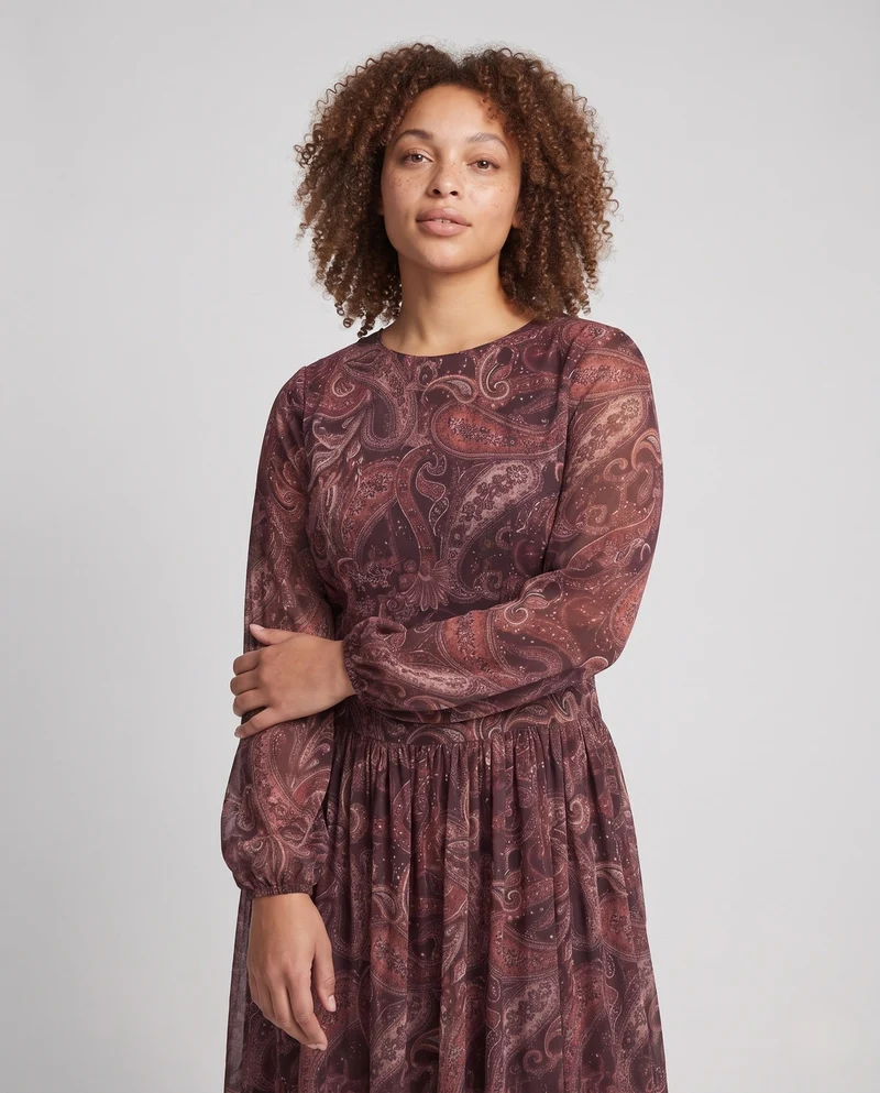 Damen Midikleid mit Paisley‑Print, fließendem Volantrock und Ballonärmeln Nord Taschen