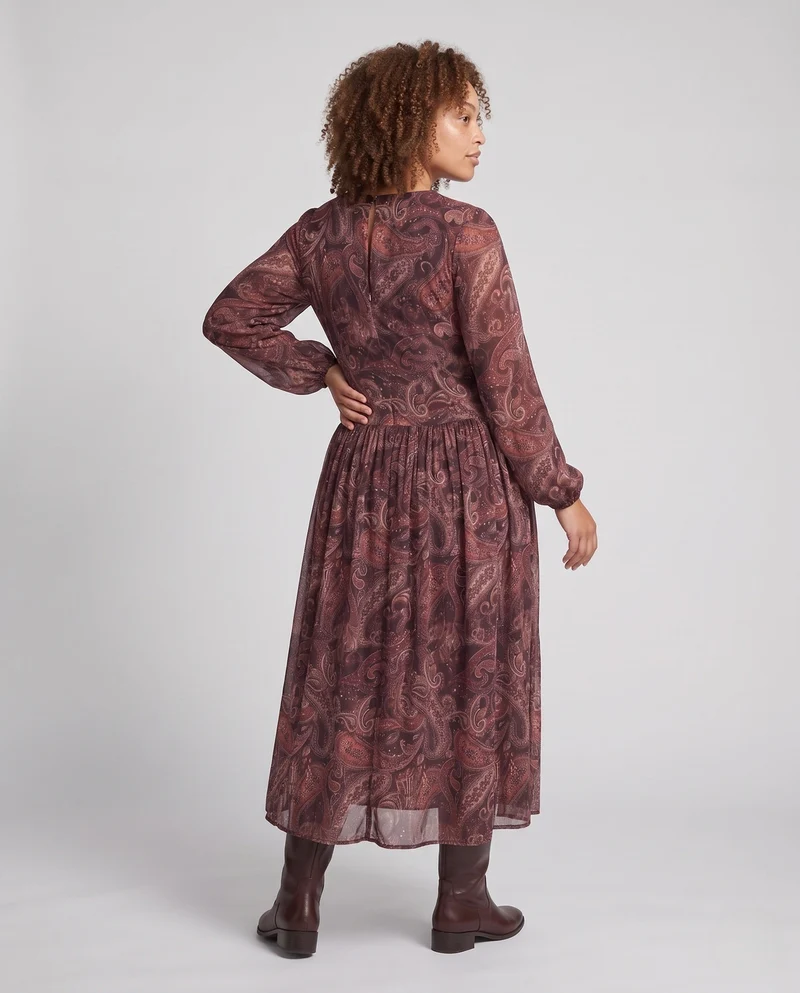Damen Midikleid mit Paisley‑Print, fließendem Volantrock und Ballonärmeln Nord Taschen