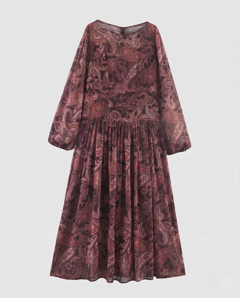 Damen Midikleid mit Paisley‑Print, fließendem Volantrock und Ballonärmeln Nord Taschen