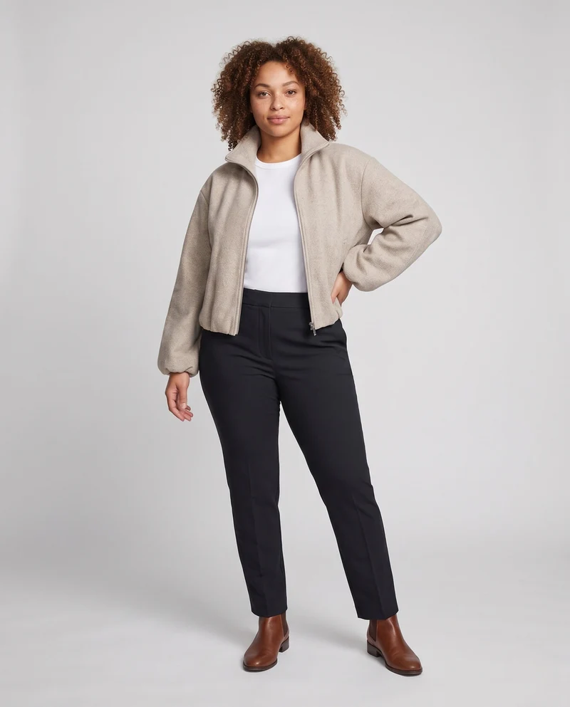 Damen Oversize Kurzjacke aus Wollmix mit hohem Funnelkragen und Ballonärmeln Nord Taschen