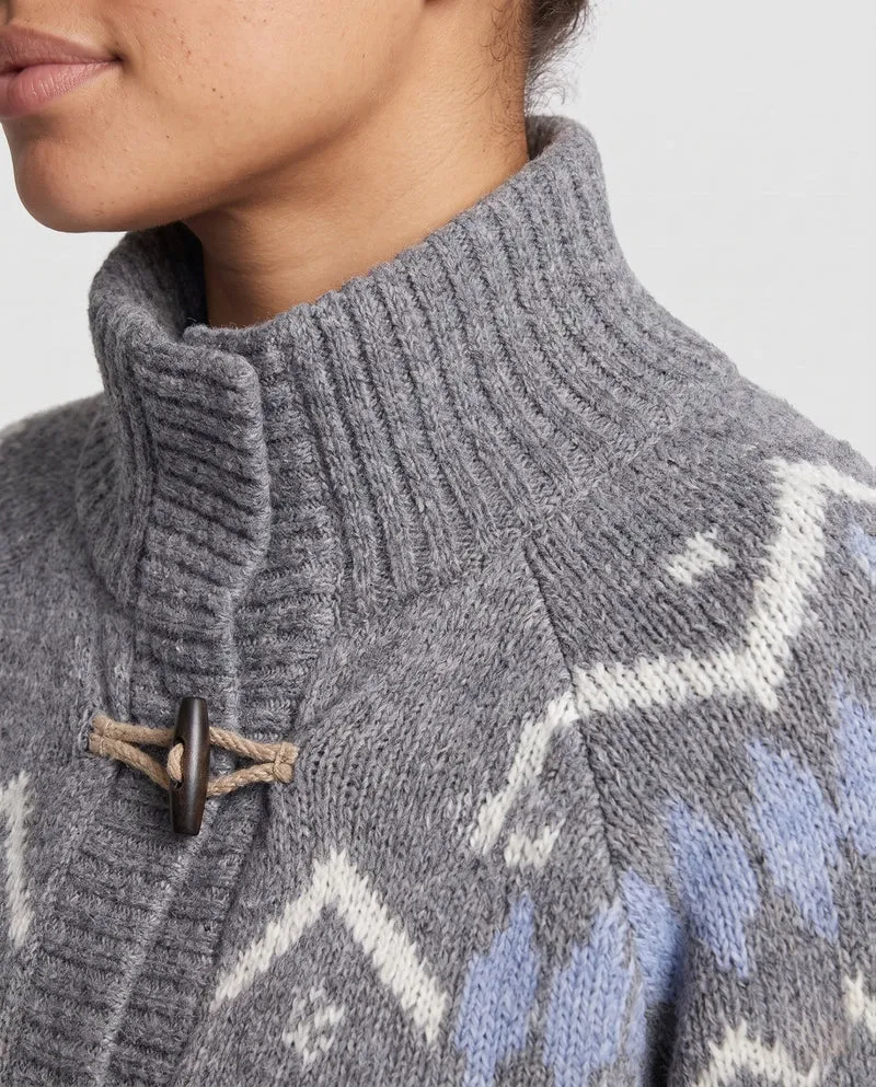 Damen Norweger-Cardigan mit hohem Stehkragen und KnNord Taschenelverschluss Nord Taschen