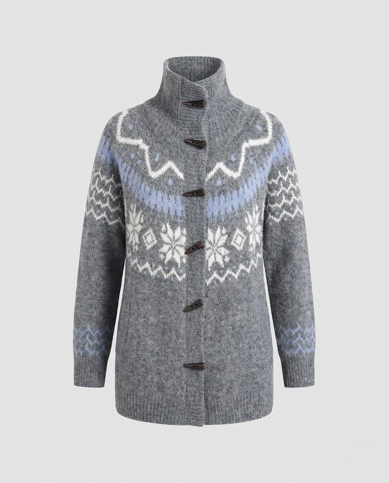 Damen Norweger-Cardigan mit hohem Stehkragen und KnNord Taschenelverschluss Nord Taschen