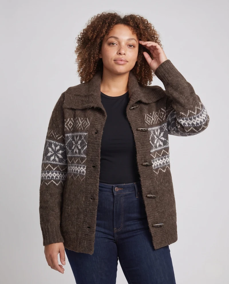 Damen Oversize Strick‑Mantel mit Norweger‑Muster und KnNord Taschenelverschlüssen Nord Taschen