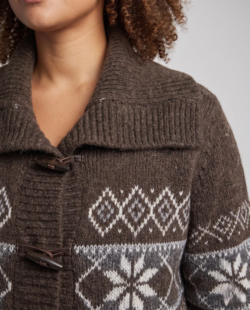 Damen Oversize Strick‑Mantel mit Norweger‑Muster und KnNord Taschenelverschlüssen Nord Taschen