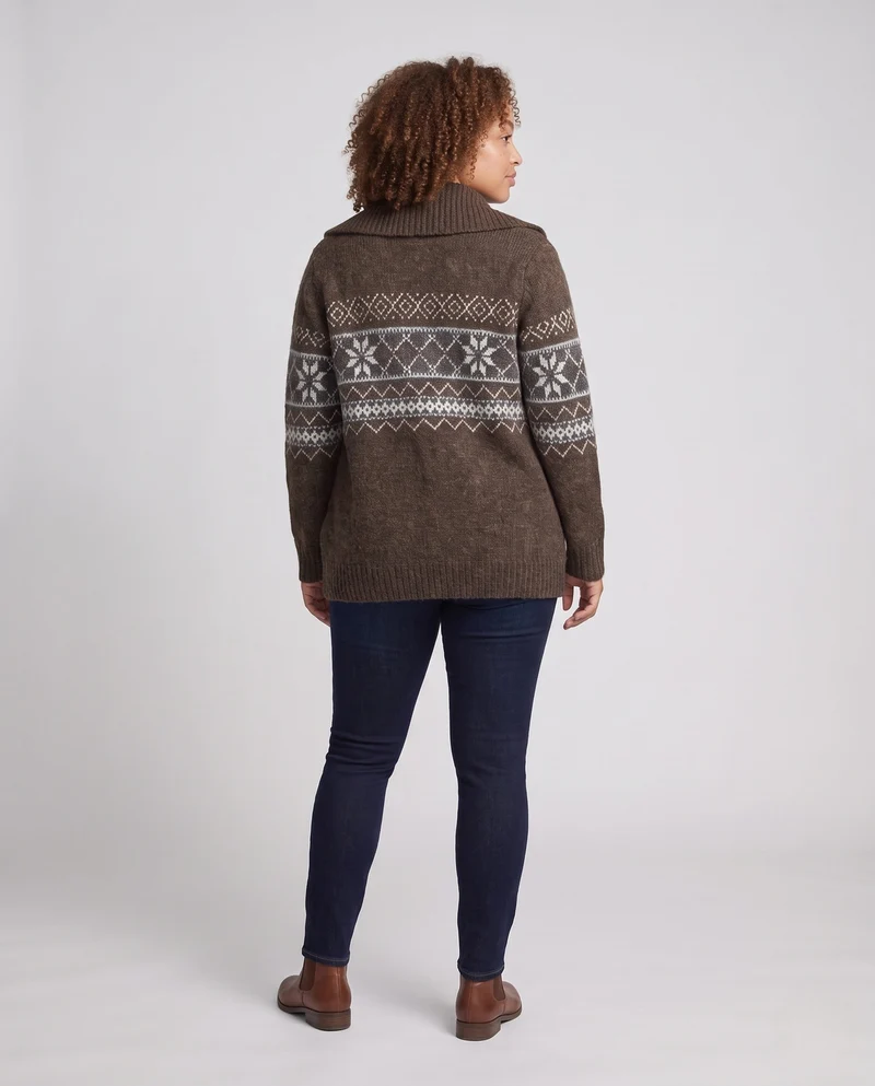 Damen Oversize Strick‑Mantel mit Norweger‑Muster und KnNord Taschenelverschlüssen Nord Taschen