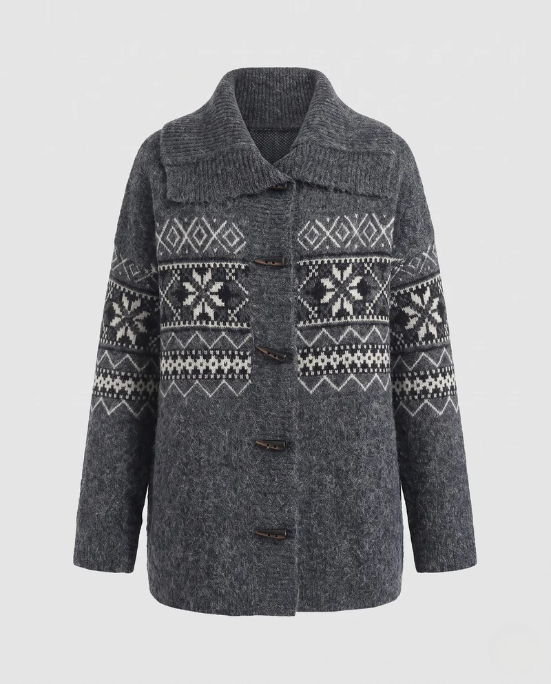 Damen Oversize Strick‑Mantel mit Norweger‑Muster und KnNord Taschenelverschlüssen Nord Taschen