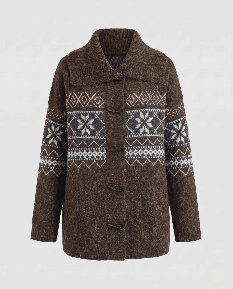 Damen Oversize Strick‑Mantel mit Norweger‑Muster und KnNord Taschenelverschlüssen Nord Taschen
