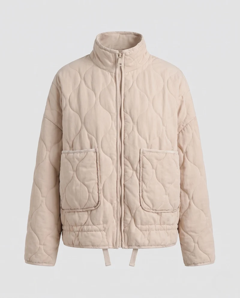 Damen Oversize-Steppjacke mit Stehkragen und aufgesetzten Taschen Nord Taschen