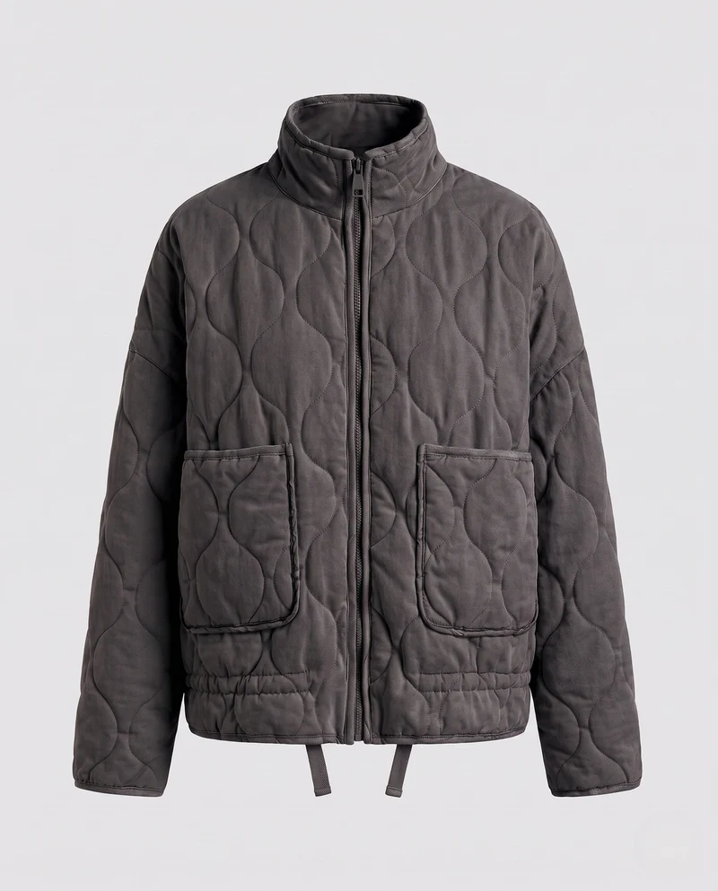 Damen Oversize-Steppjacke mit Stehkragen und aufgesetzten Taschen Nord Taschen