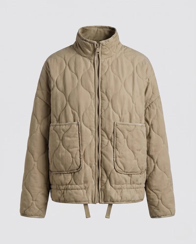 Damen Oversize-Steppjacke mit Stehkragen und aufgesetzten Taschen Nord Taschen