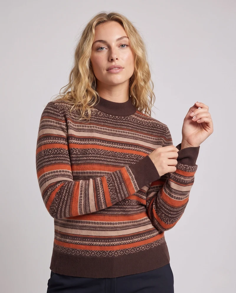 Damen Gestreifter Fair‑Isle Feinstrickpullover mit kurzem Stehkragen Nord Taschen