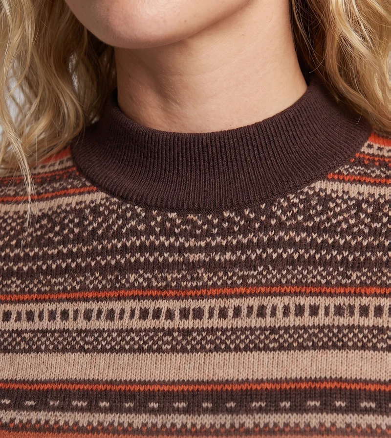 Damen Gestreifter Fair‑Isle Feinstrickpullover mit kurzem Stehkragen Nord Taschen