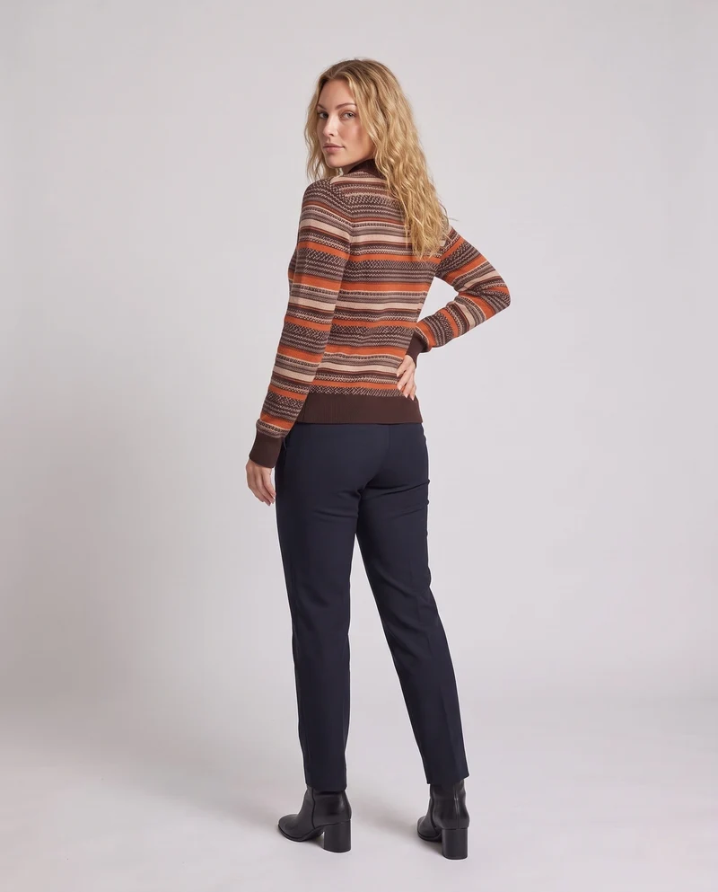 Damen Gestreifter Fair‑Isle Feinstrickpullover mit kurzem Stehkragen Nord Taschen