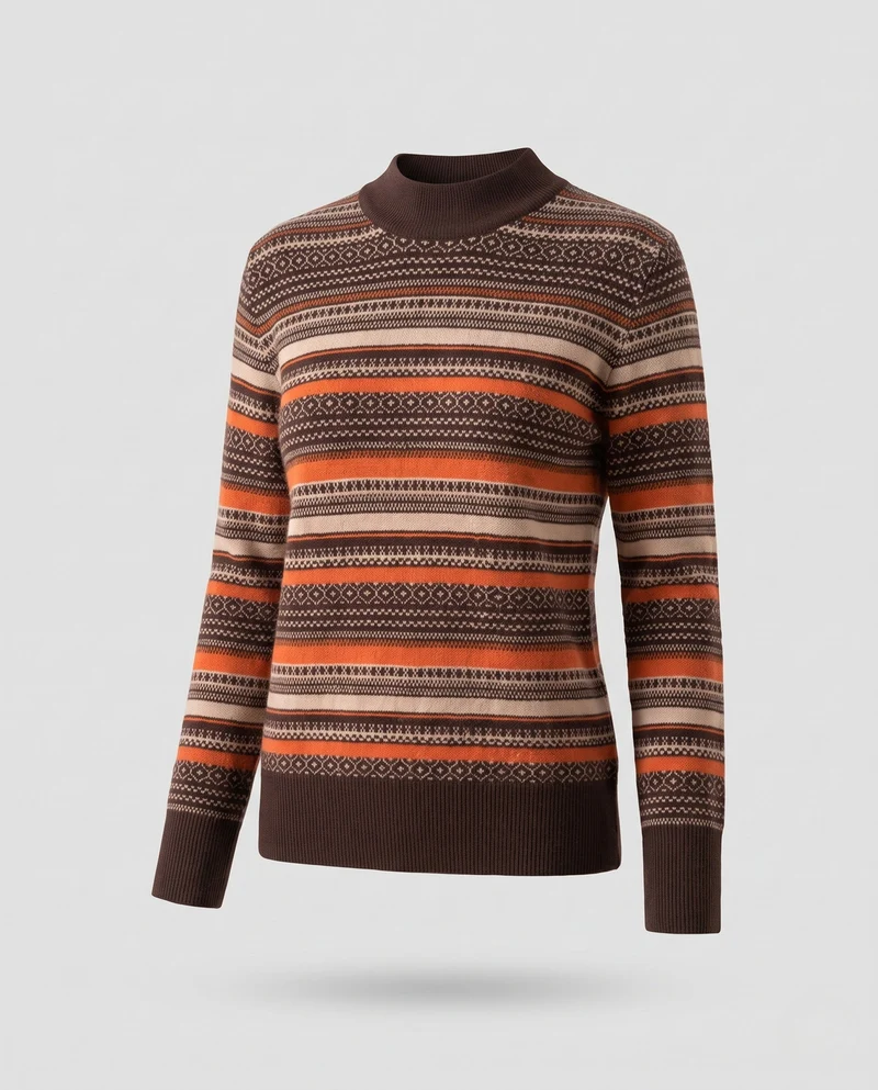 Damen Gestreifter Fair‑Isle Feinstrickpullover mit kurzem Stehkragen Nord Taschen