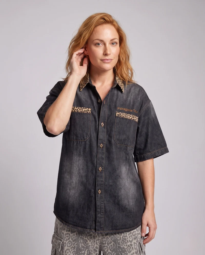 Damenmode Kurzarm Denim Shirts Nord Taschen