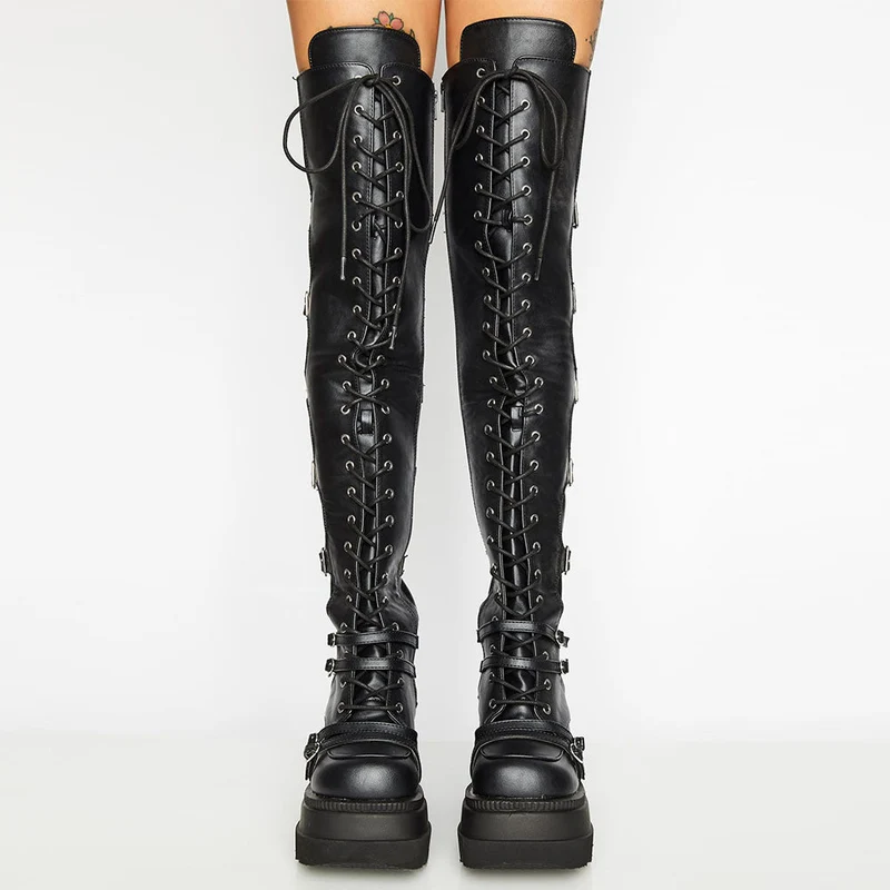 Damen Hochformatige Plateau-Stiefel mit modischem Reißverschluss und Schnür-Design - Vittorelli