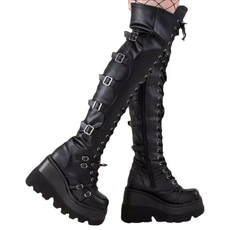 Damen Hochformatige Plateau-Stiefel mit modischem Reißverschluss und Schnür-Design - Vittorelli