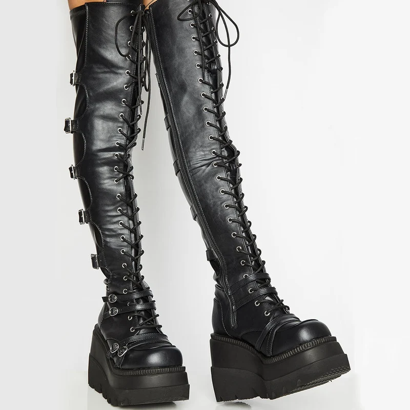 Damen Hochformatige Plateau-Stiefel mit modischem Reißverschluss und Schnür-Design - Vittorelli