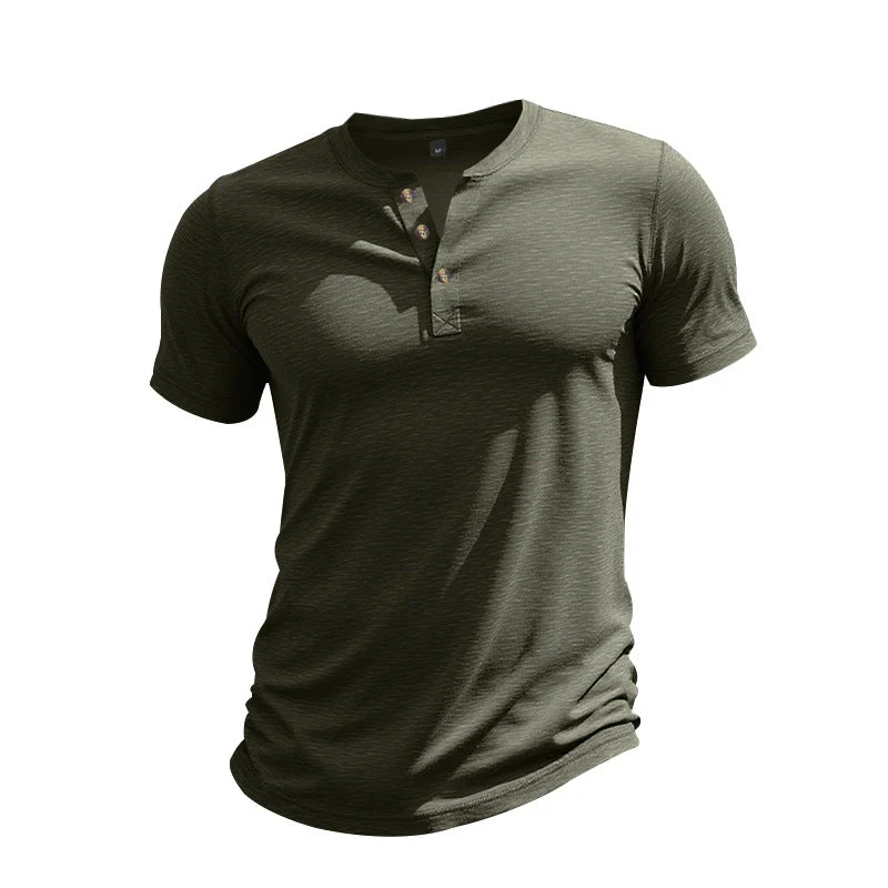Herren Kurzarm-Henley-T-Shirt aus weicher Baumwolle mit dekorativer Knopfleiste