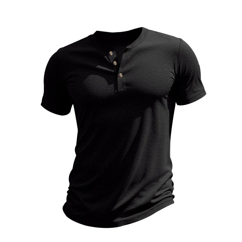 Herren Kurzarm-Henley-T-Shirt aus weicher Baumwolle mit dekorativer Knopfleiste