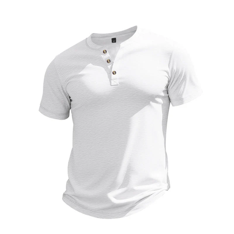 Herren Kurzarm-Henley-T-Shirt aus weicher Baumwolle mit dekorativer Knopfleiste