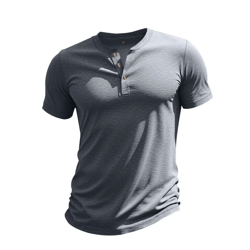 Herren Kurzarm-Henley-T-Shirt aus weicher Baumwolle mit dekorativer Knopfleiste