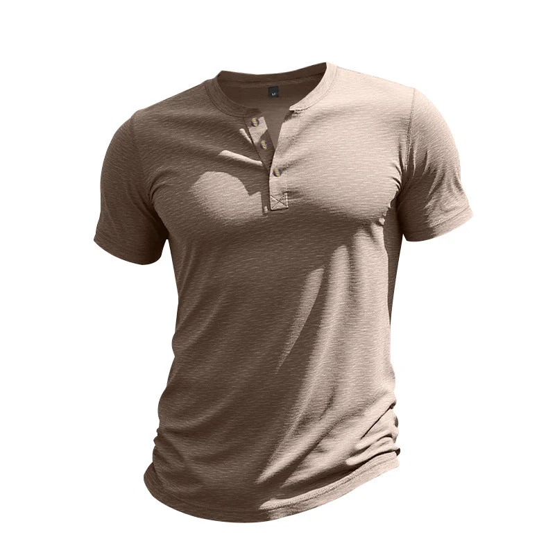 Herren Kurzarm-Henley-T-Shirt aus weicher Baumwolle mit dekorativer Knopfleiste