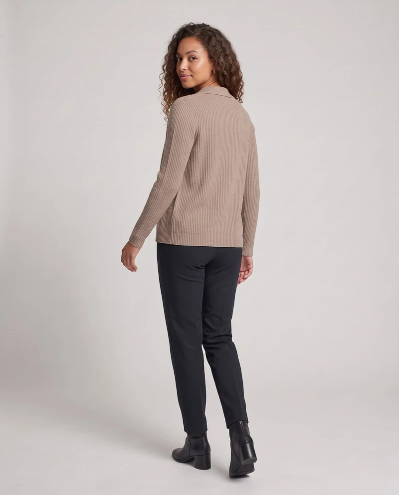 Damen Feiner Rippenstrick-Cardigan mit Hemdkragen und passendem Trägertop Nord Taschen