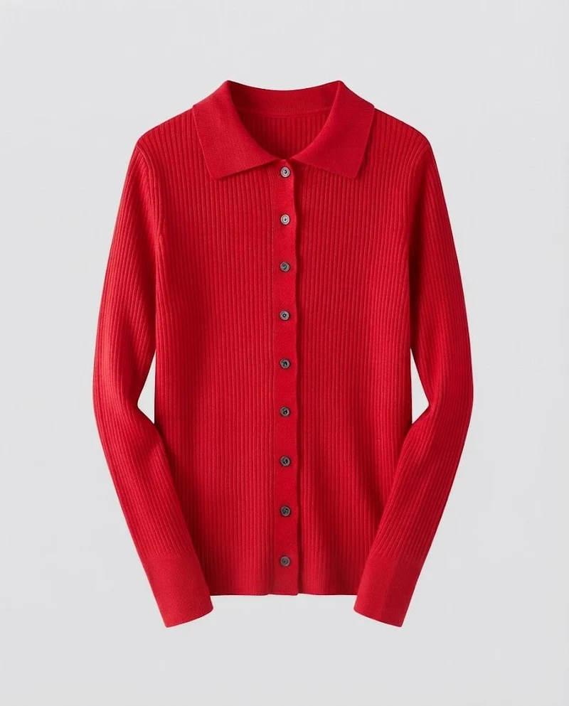 Damen Feiner Rippenstrick-Cardigan mit Hemdkragen und passendem Trägertop Nord Taschen